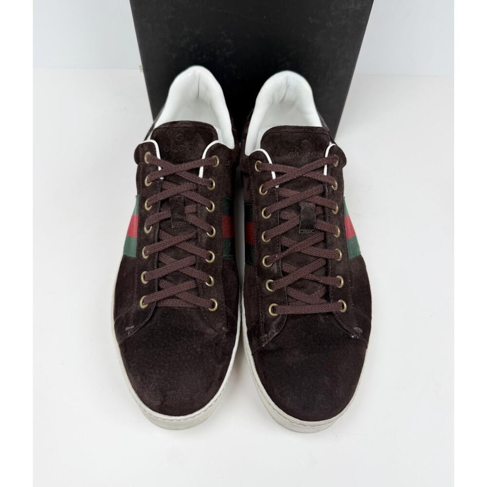 Size 10.5US - Gucci Ace Web Brown Suede Sneakers🤎 - Picture 3 of 11